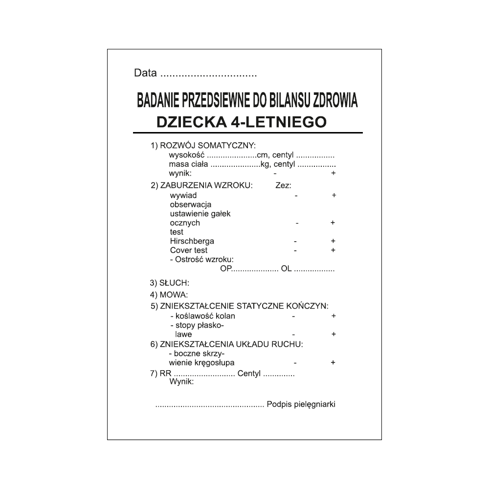 Badanie przedsiewne do bilansu zdrowia dziecka 4-letniego - A6 - 100 szt