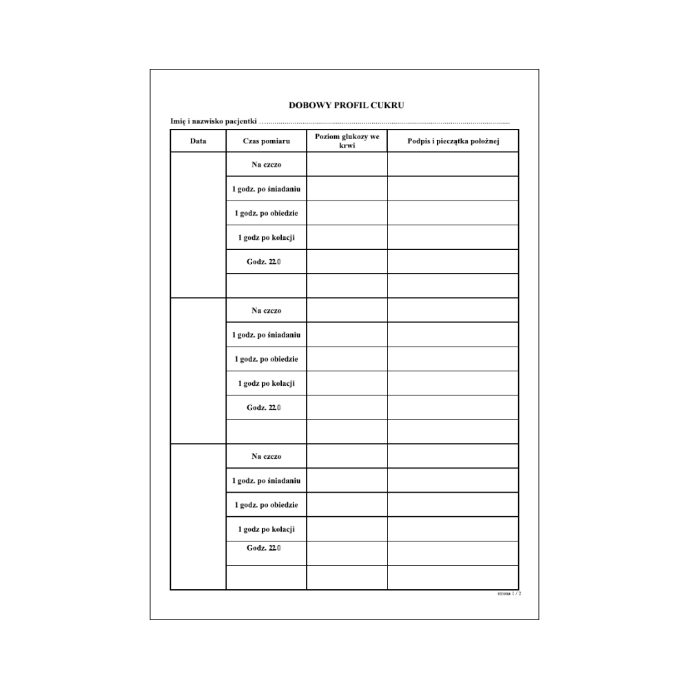 Dobowy profil cukru A4 100 szt