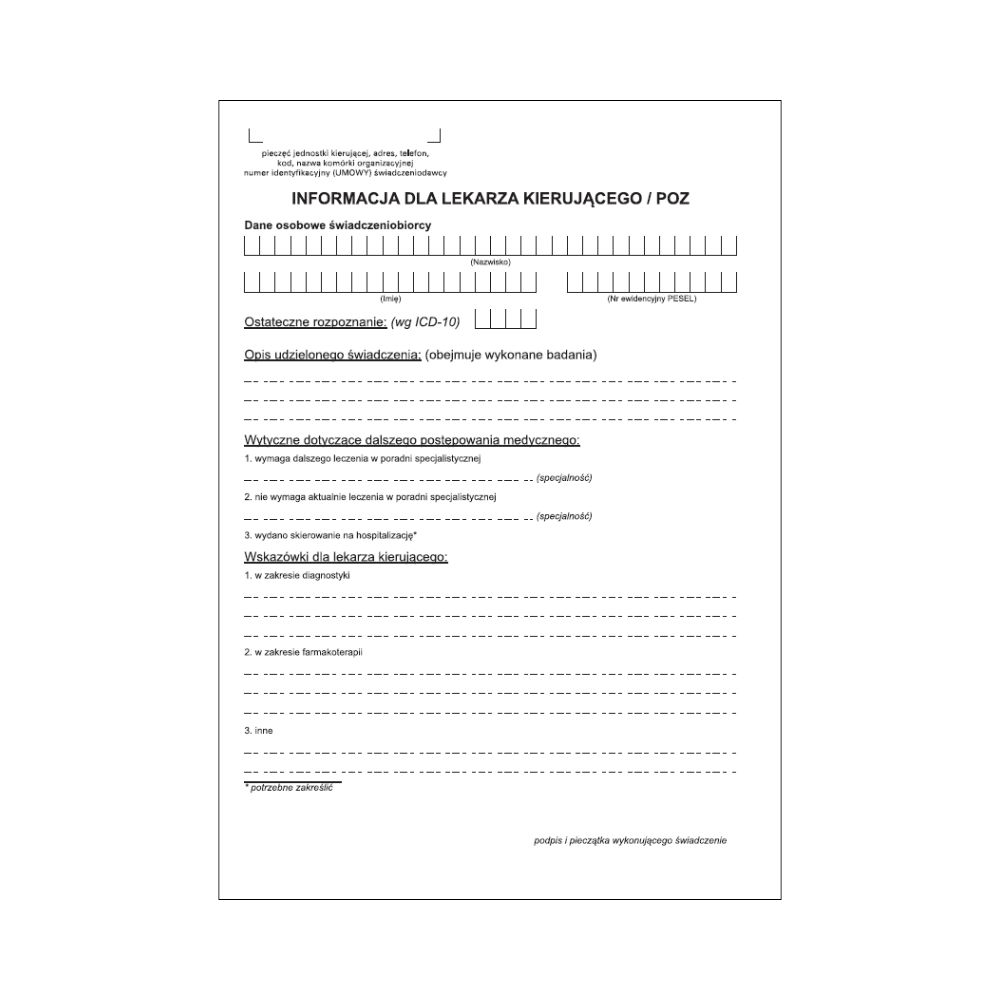 Informacja dla lekarza kierującego A5 100 szt