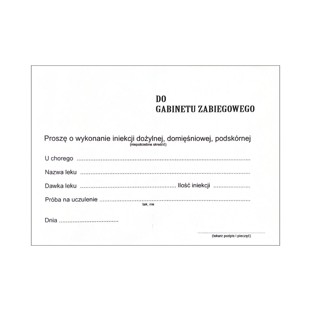 Skierowanie do gabinetu zabiegowego A6 100 szt