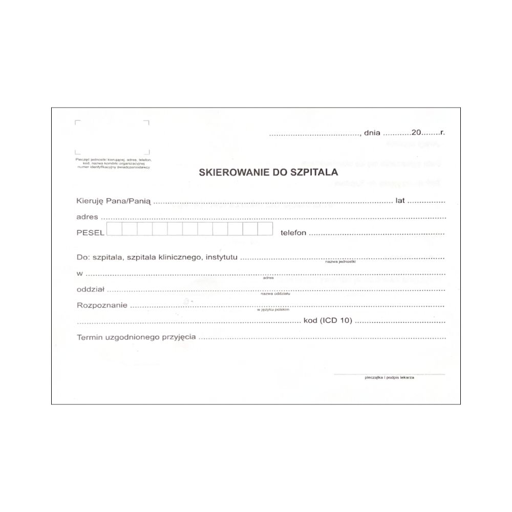 Skierowanie do szpitala A5 100 szt