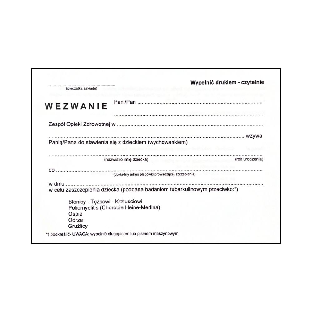Wezwanie do szczepienia A6 100 szt