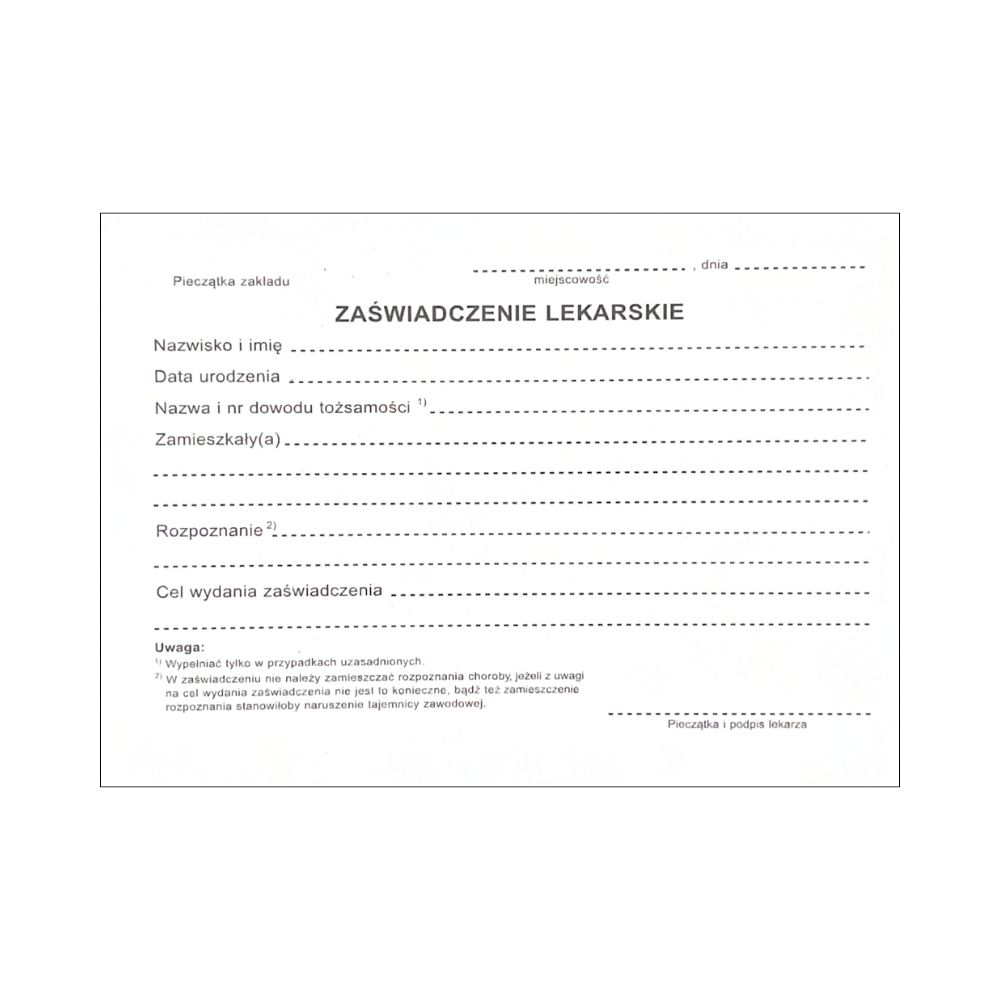 Zaświadczenie lekarskie A6 100 szt